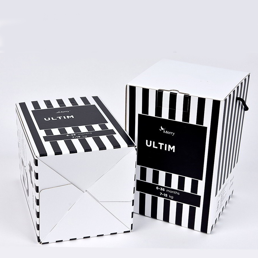 Caja de embalaje de producto minorista de taza de porcelana con patrón de rayas cuadradas en blanco y negro con tu propio logo