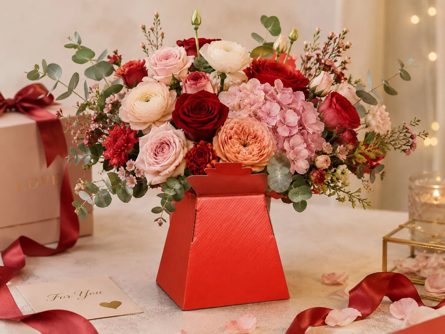 Caja de cartón corrugado personalizada para flores, embalaje de regalo para ramos de flores