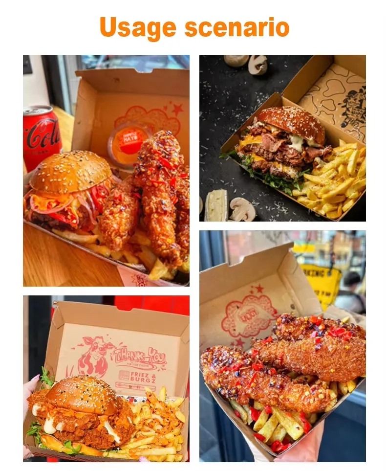 Impresión personalizada al por mayor caja de cartón biodegradable para hamburguesas envase para comida para llevar