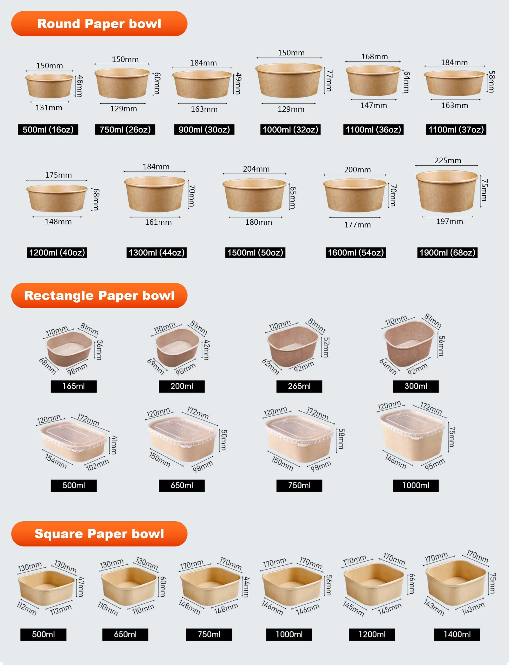 Envases de comida rápida para llevar, caja de ensalada, restaurante, papel kraft reciclado desechable, cajas de almuerzo marrones con tapa