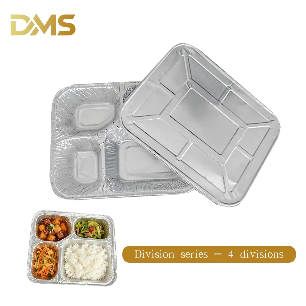 Bandeja de aluminio desechable al por mayor 4 compartimento resistente para llevar almuerzo para embalaje