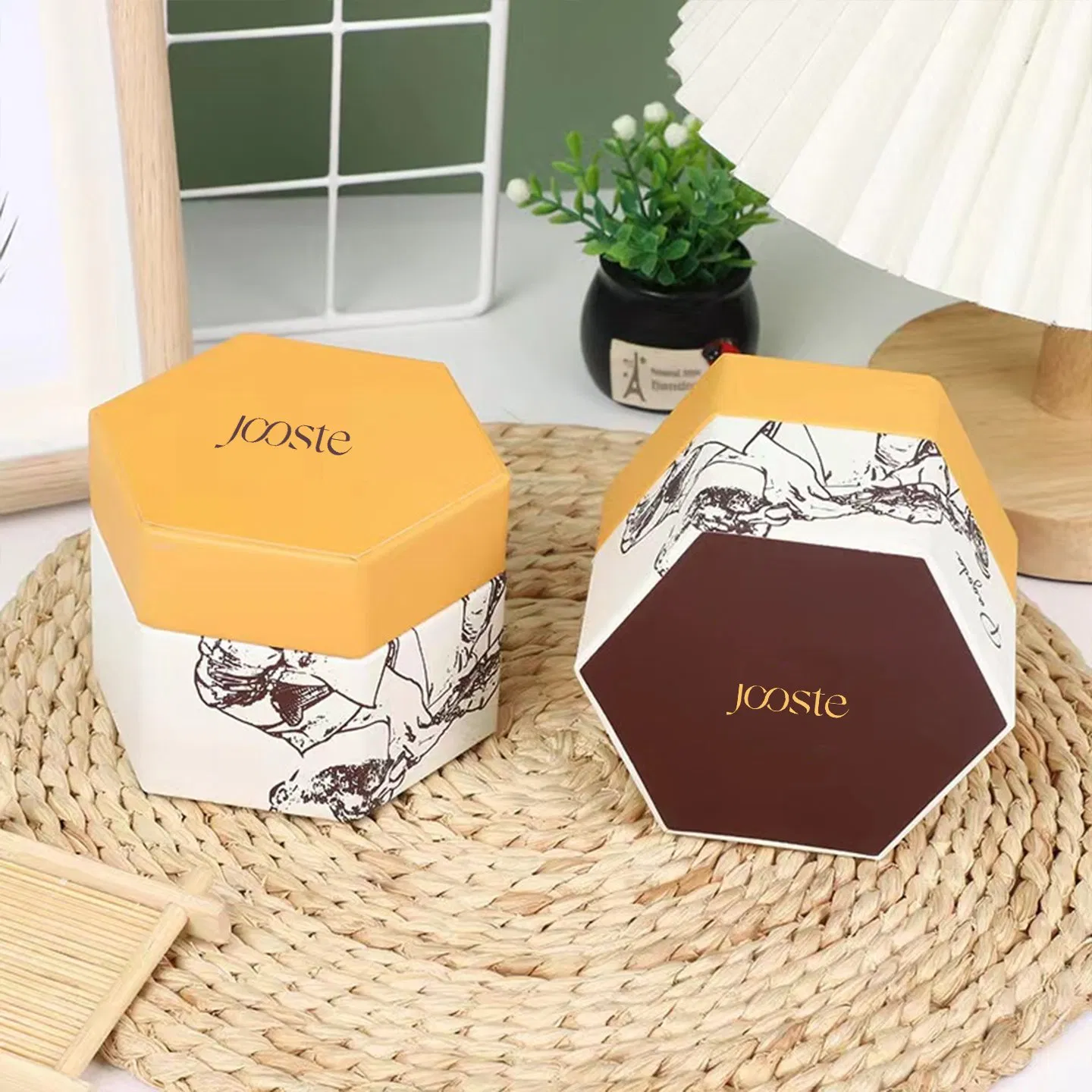 Caja de regalo hexagonal para velas, caja de embalaje rígida impresa a medida