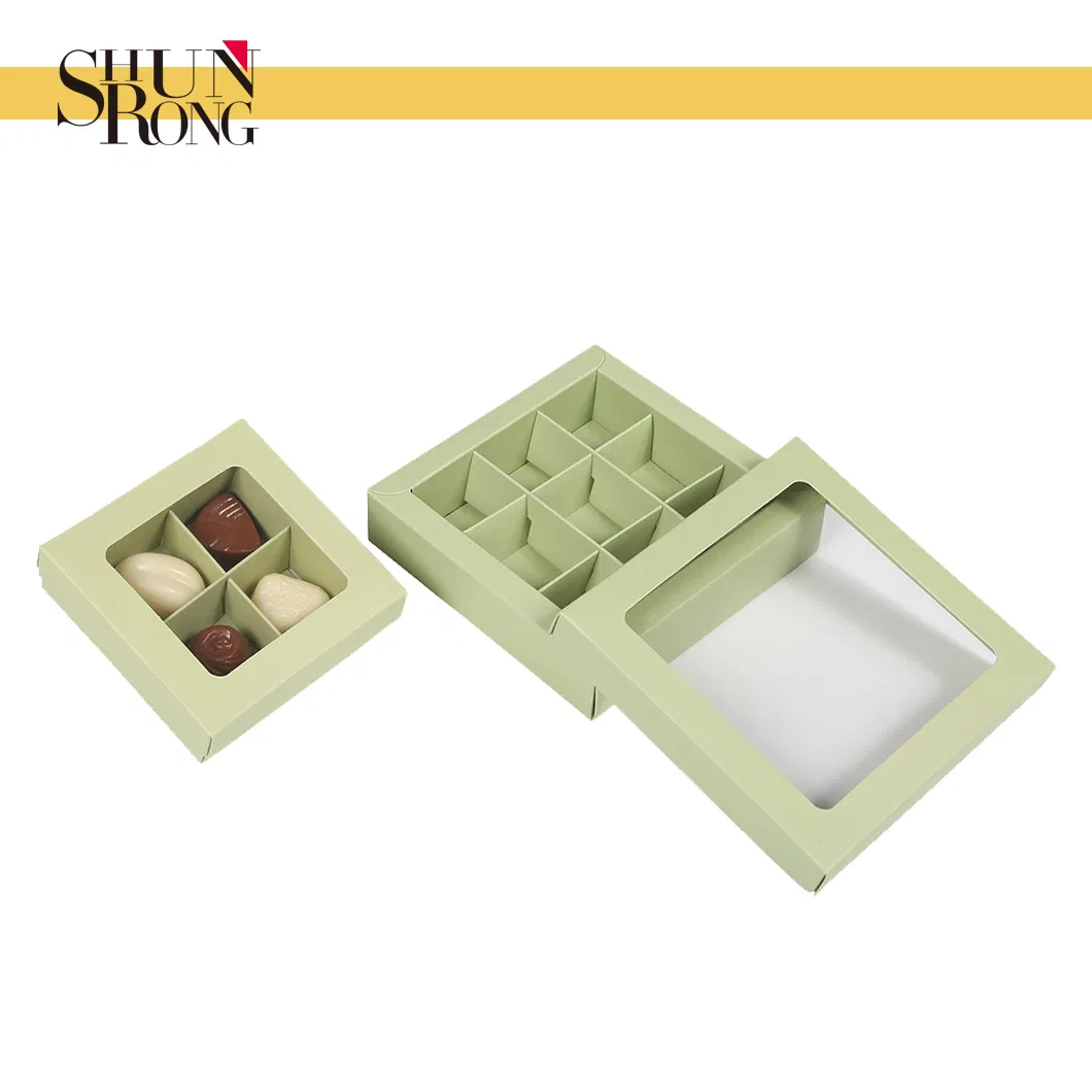 Caja de embalaje de lujo verde claro, segura para alimentos, con ventana de PET transparente. Buena elección para chocolates, bombones, trufas, pasteles, postres y regalos de Navidad