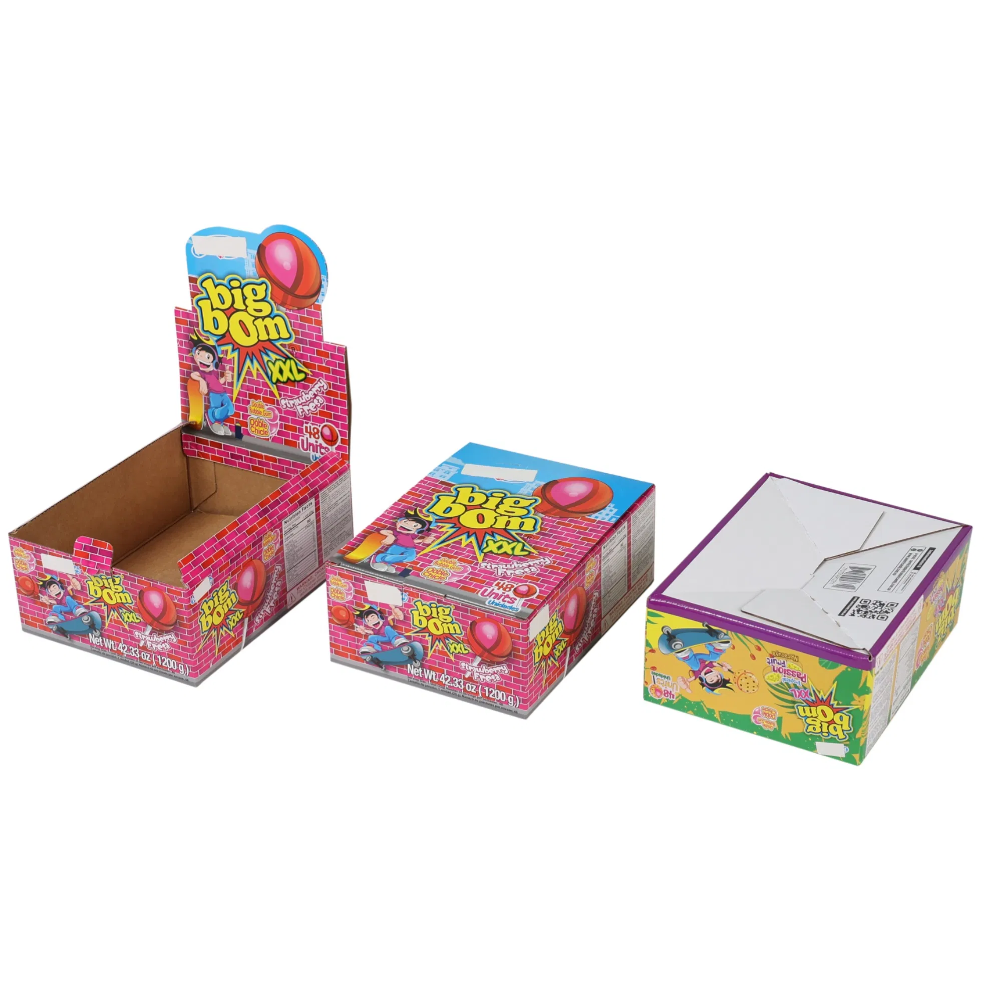 Impresión offset personalizada en papel corrugado para alimentos, bocadillos, bolígrafos, bebidas, caramelos, piruletas, exhibición minorista de productos, embalaje de entrega, caja de cartón con línea perforada
