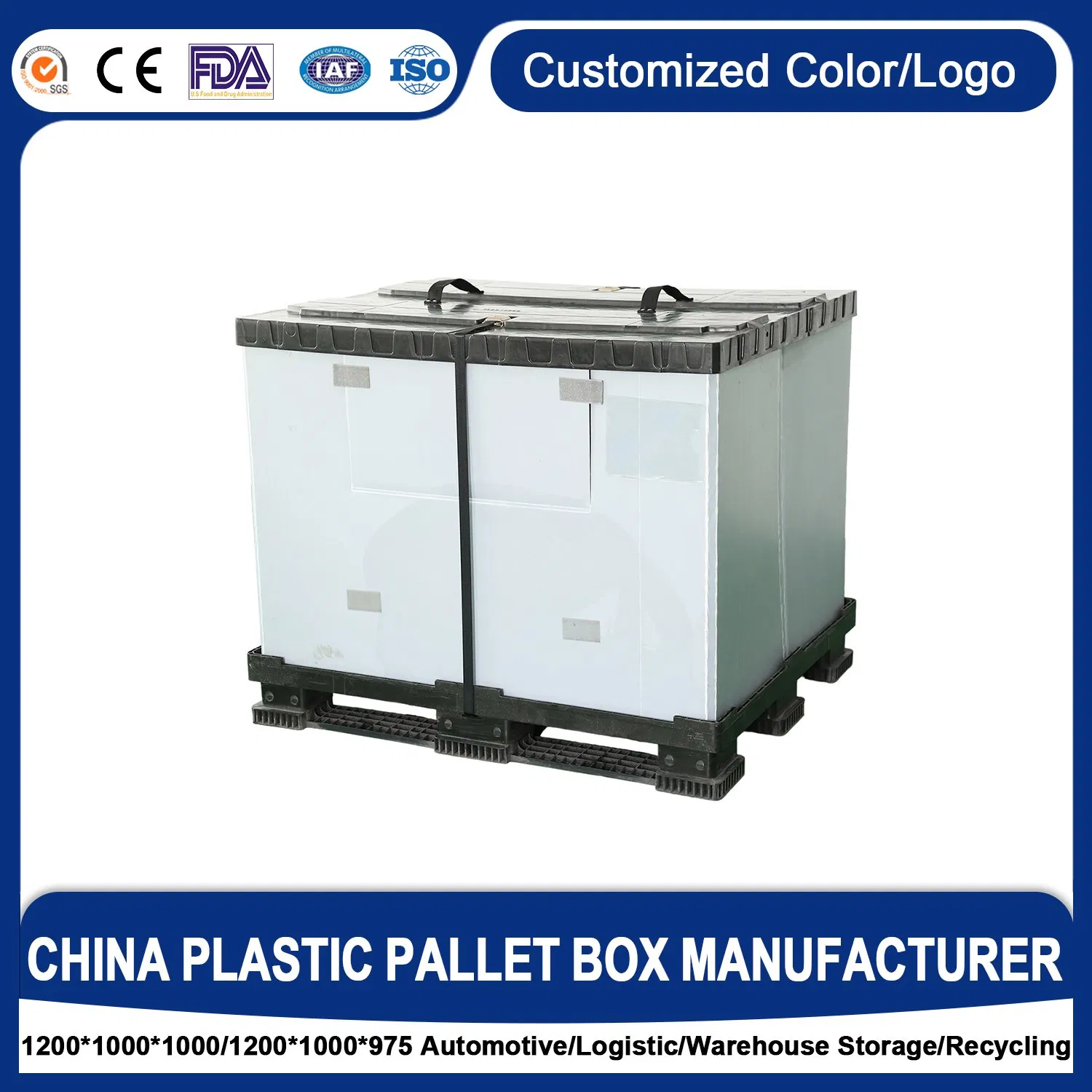Caja de palet plegable de PP/HDPE de alta resistencia, contenedor de bandeja corrugada con paredes laterales de panel de nido de abeja, 100% reciclable para envase primario