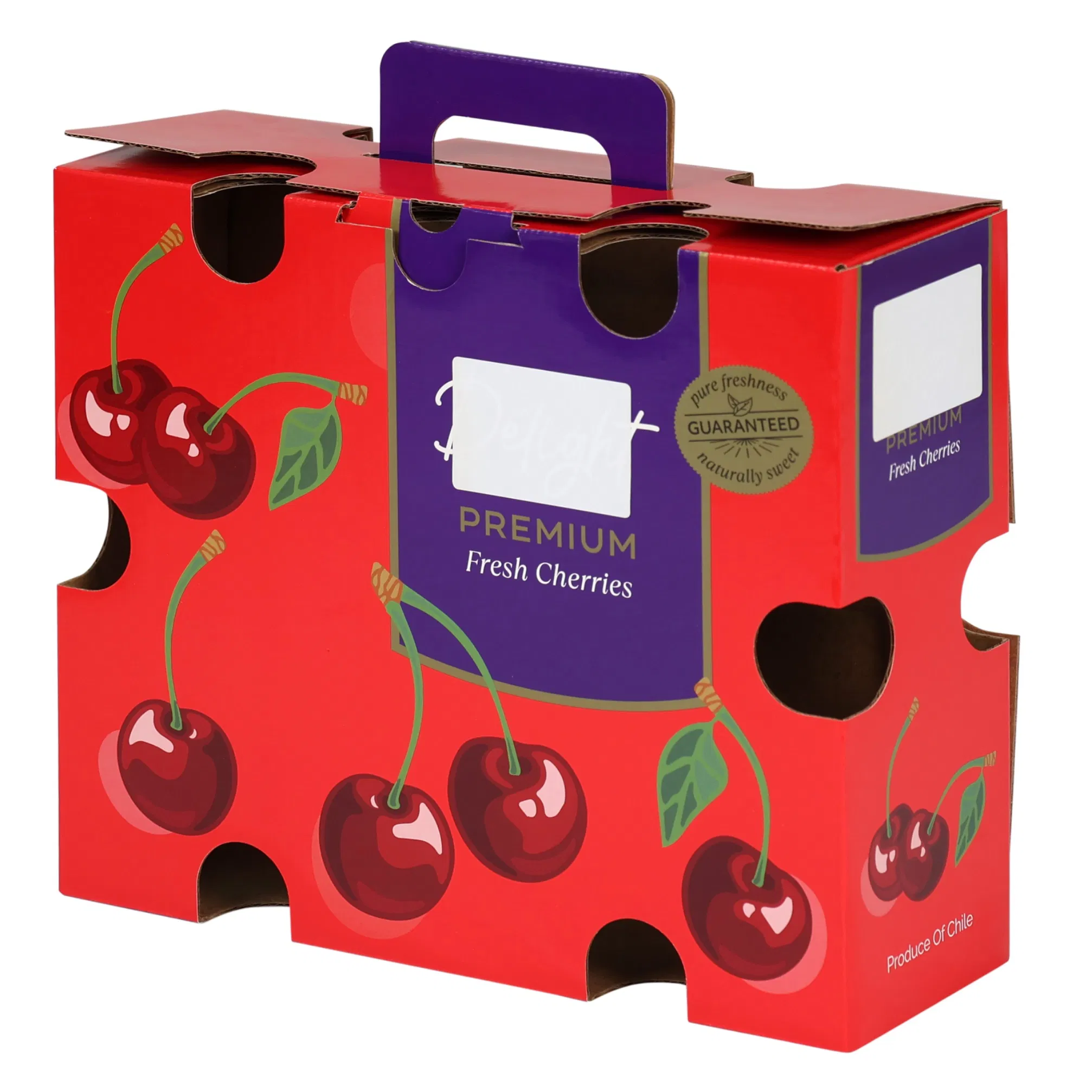 2.5kgs Caja de cartón corrugado impresa a medida con mango de fruta cereza, chile, cítricos, pera, naranja, manzana, plátano para embalaje de regalo