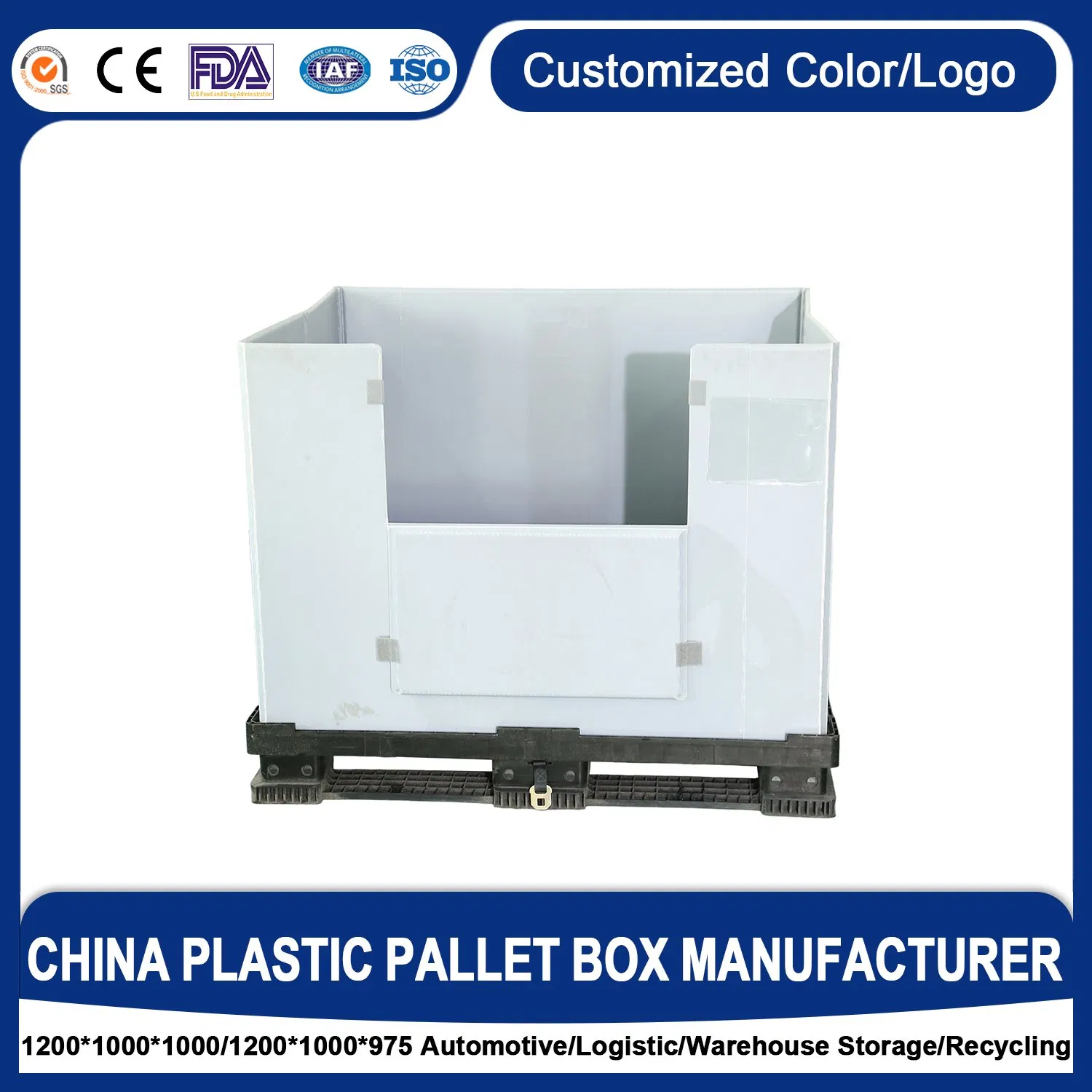 Caja de palet plegable de PP/HDPE de alta resistencia, contenedor de bandeja corrugada con paredes laterales de panel de nido de abeja, 100% reciclable para envase primario