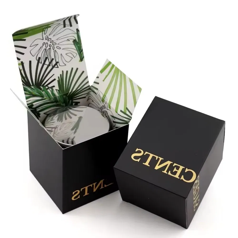 Caja de embalaje cuadrada de papel recubierto ecológico con logo personalizado, elegante caja de regalo para vela aromática, adecuada para uso personal y regalos de vacaciones