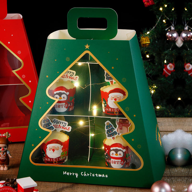 Caja de embalaje de papel de regalo de chocolate de frutas grandes de lujo al por mayor, nueva llegada, Feliz Nochebuena, artesanías con estampado UV