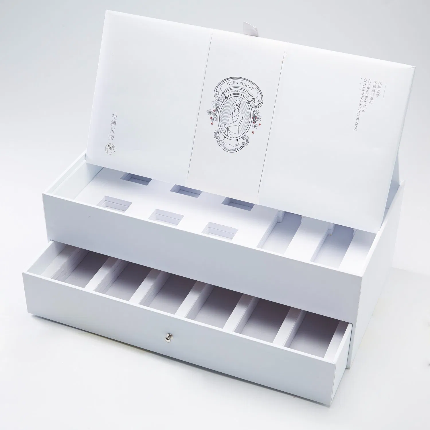 Caja de regalo blanca de papel artístico a precio de fábrica con espuma EVA y caja de cartón corrugado montada