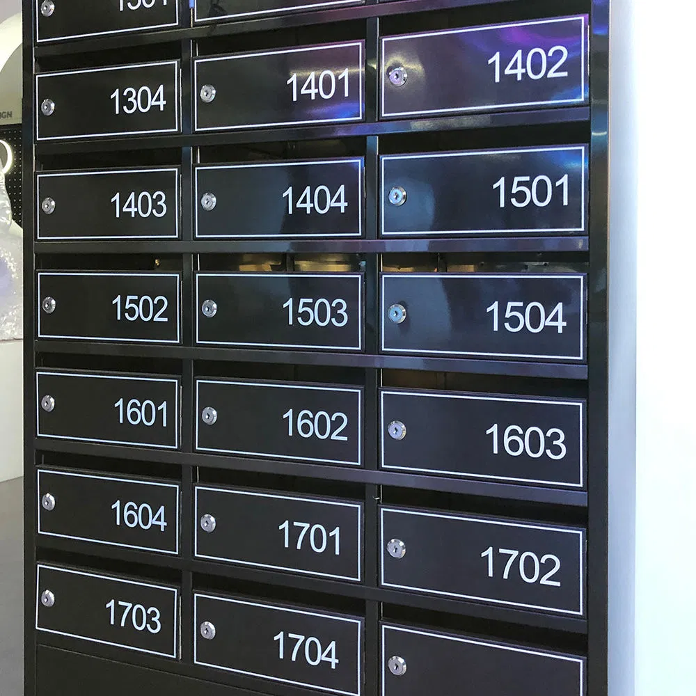 Unidad de buzón de metal personalizado para apartamentos, gabinete de exhibición del número del edificio