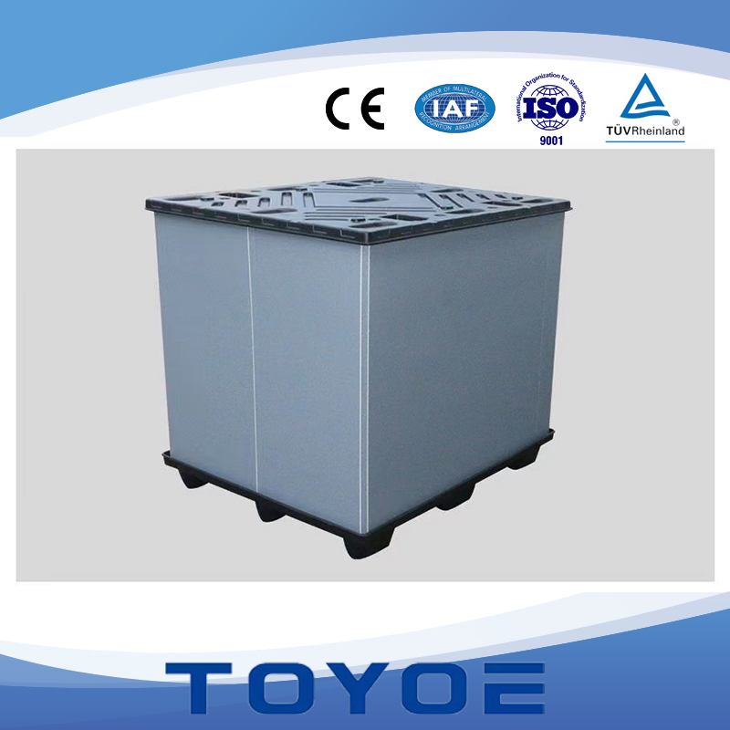 Palé de almacenamiento plegable de China, embalaje reutilizable, bins industriales personalizados, caja de cartón corrugado sólido de plástico para mezcladora de concreto