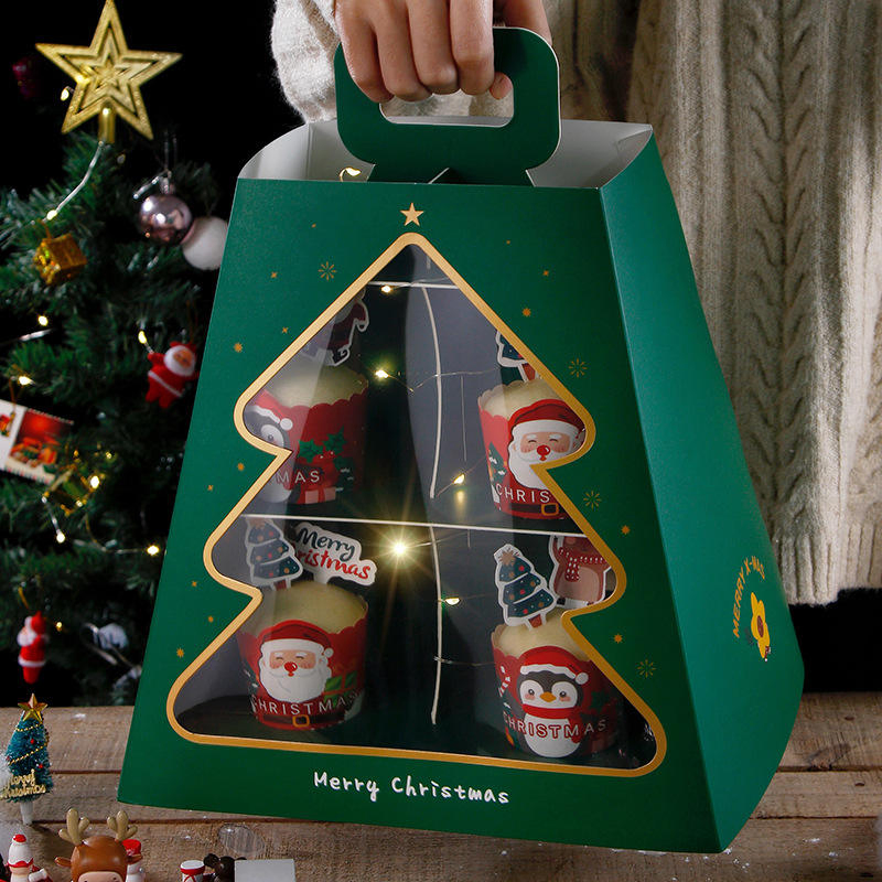 Caja de embalaje de papel de regalo de chocolate de frutas grandes de lujo al por mayor, nueva llegada, Feliz Nochebuena, artesanías con estampado UV