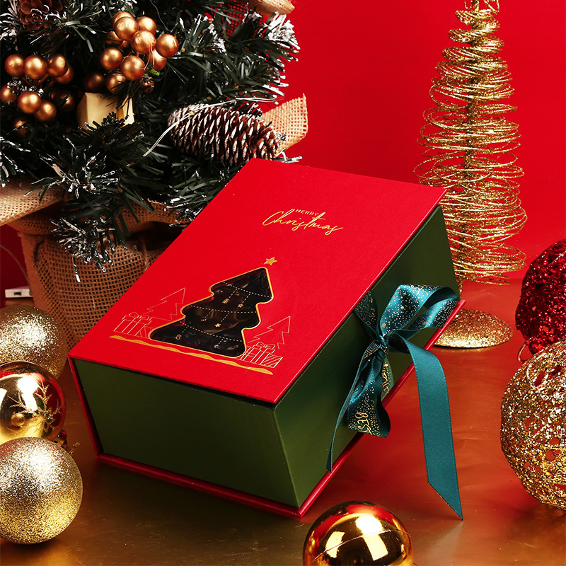 Caja de regalo de cartón en forma de libro personalizada de lujo para envolver regalos de Navidad con cinta