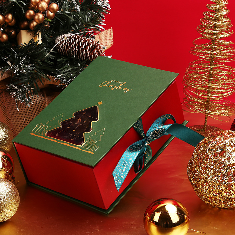 Caja de regalo de cartón en forma de libro personalizada de lujo para envolver regalos de Navidad con cinta