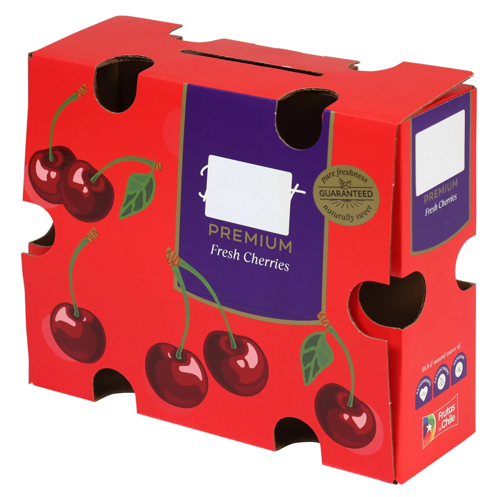 2.5kgs Caja de cartón corrugado impresa a medida con mango de fruta cereza, chile, cítricos, pera, naranja, manzana, plátano para embalaje de regalo