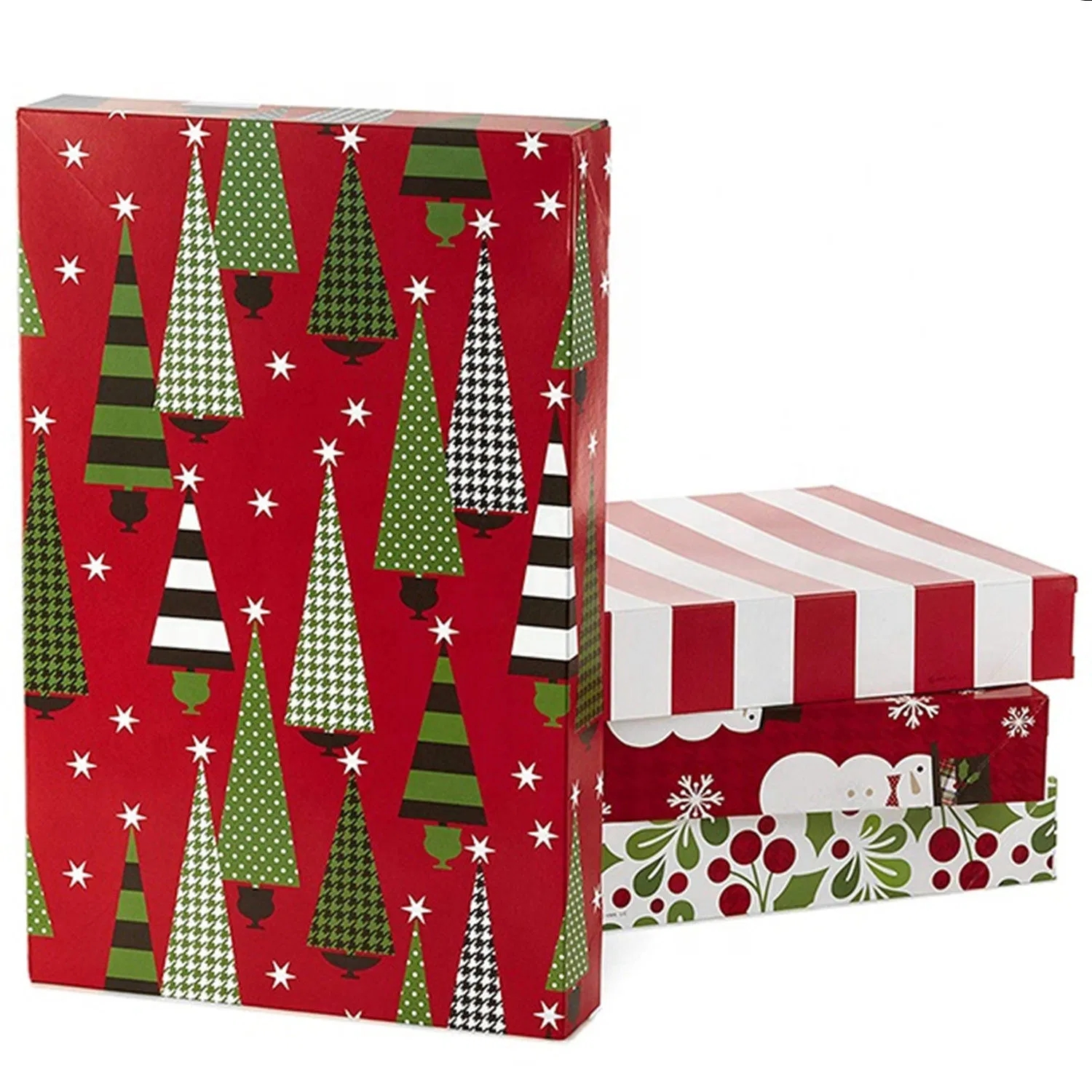 Caja de regalo de Navidad surtida con cajas de camisa estampadas con tapas para envolver regalos
