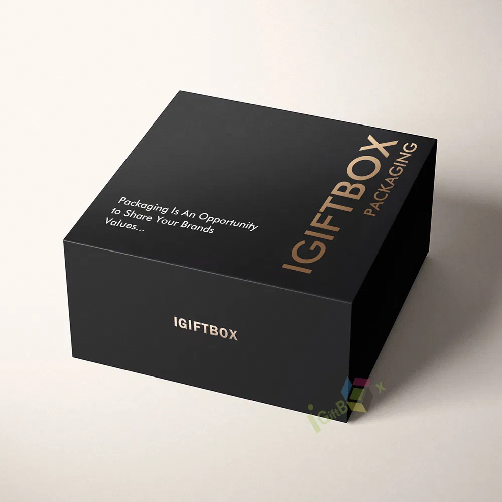 Caja de regalo de cartón rígido plegable personalizada de lujo negra impresa al por mayor en China con imán