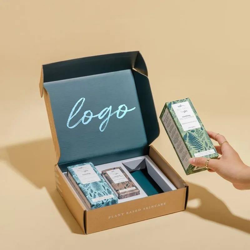Caja de regalo de cosméticos de crema facial personalizada de alta gama, elegante, ecológica y de cartón corrugado resistente