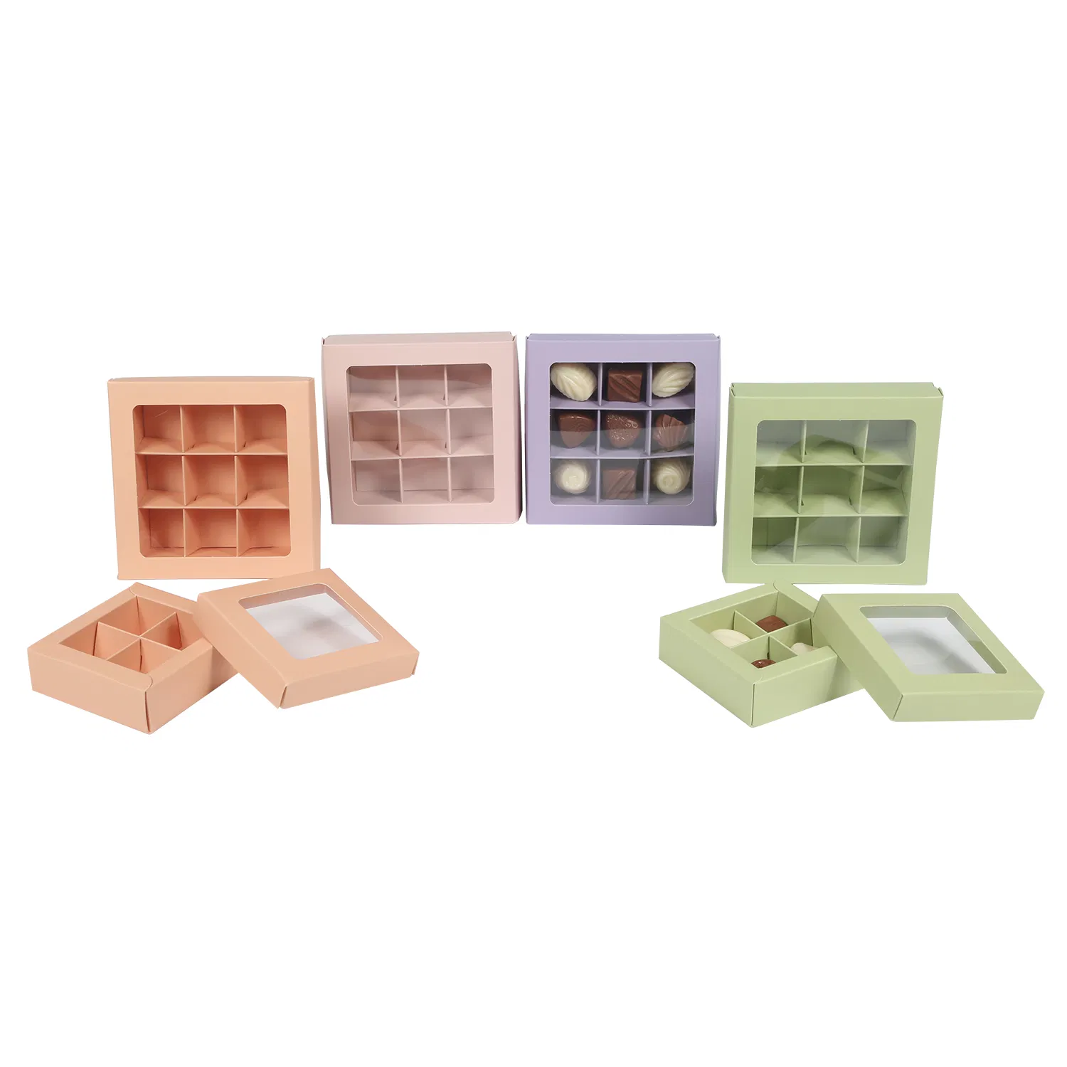 Caja de embalaje de lujo verde claro, segura para alimentos, con ventana de PET transparente. Buena elección para chocolates, bombones, trufas, pasteles, postres y regalos de Navidad