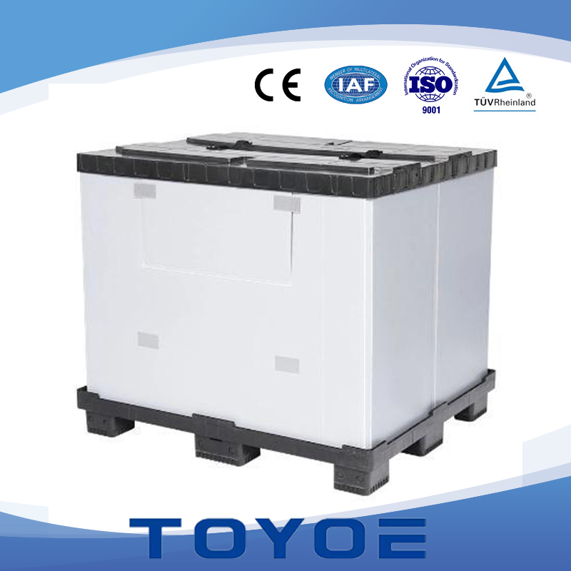 Palé de almacenamiento plegable de China, embalaje reutilizable, bins industriales personalizados, caja de cartón corrugado sólido de plástico para mezcladora de concreto