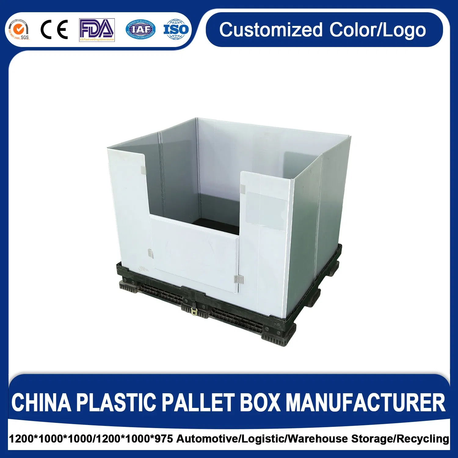 Caja de palet plegable de PP/HDPE de alta resistencia, contenedor de bandeja corrugada con paredes laterales de panel de nido de abeja, 100% reciclable para envase primario