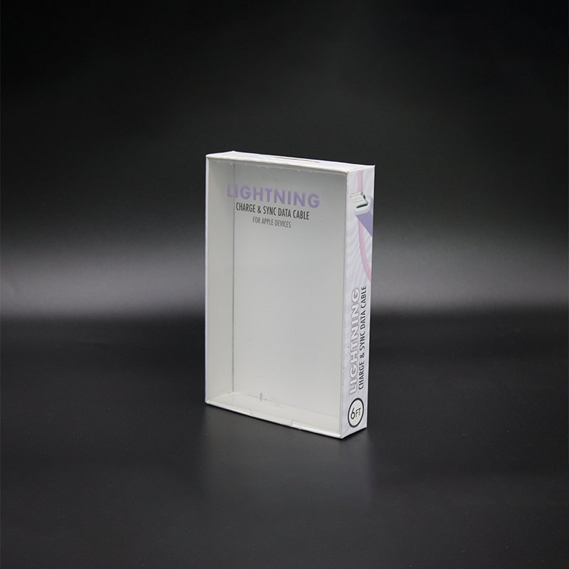 Envase de frascos de perfume con ventana clara en degradado pastel, caja de maquillaje plegable para regalo, embalaje minorista impreso con logotipo personalizado para cables de carga