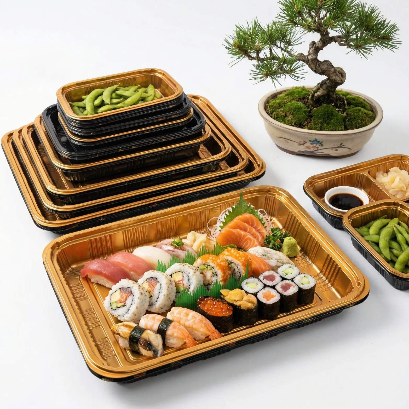 Caja de embalaje de plástico desechable al por mayor para pasteles, sushi y comida para llevar