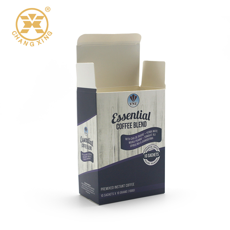 Caja de embalaje de papel plegable personalizada para café instantáneo con línea de desgarre 12 Cajas de embalaje de café