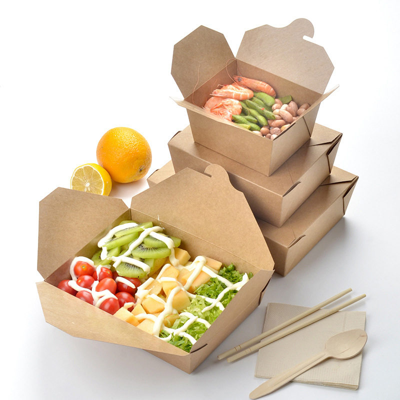 Caja de embalaje de papel kraft impresa con logotipo personalizado para almuerzo de comida rápida y pollo frito