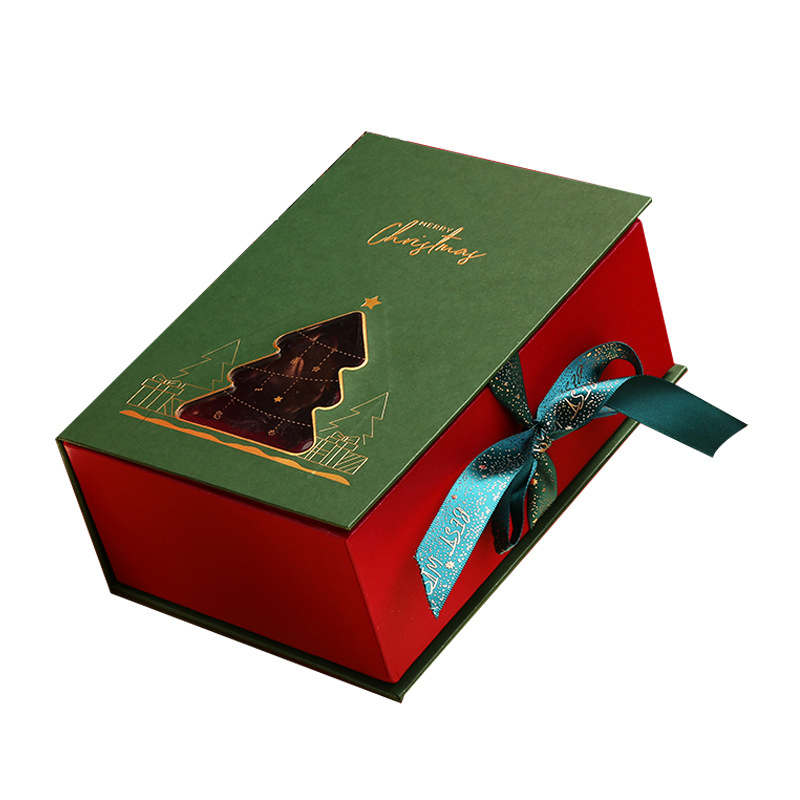 Caja de regalo de cartón en forma de libro personalizada de lujo para envolver regalos de Navidad con cinta