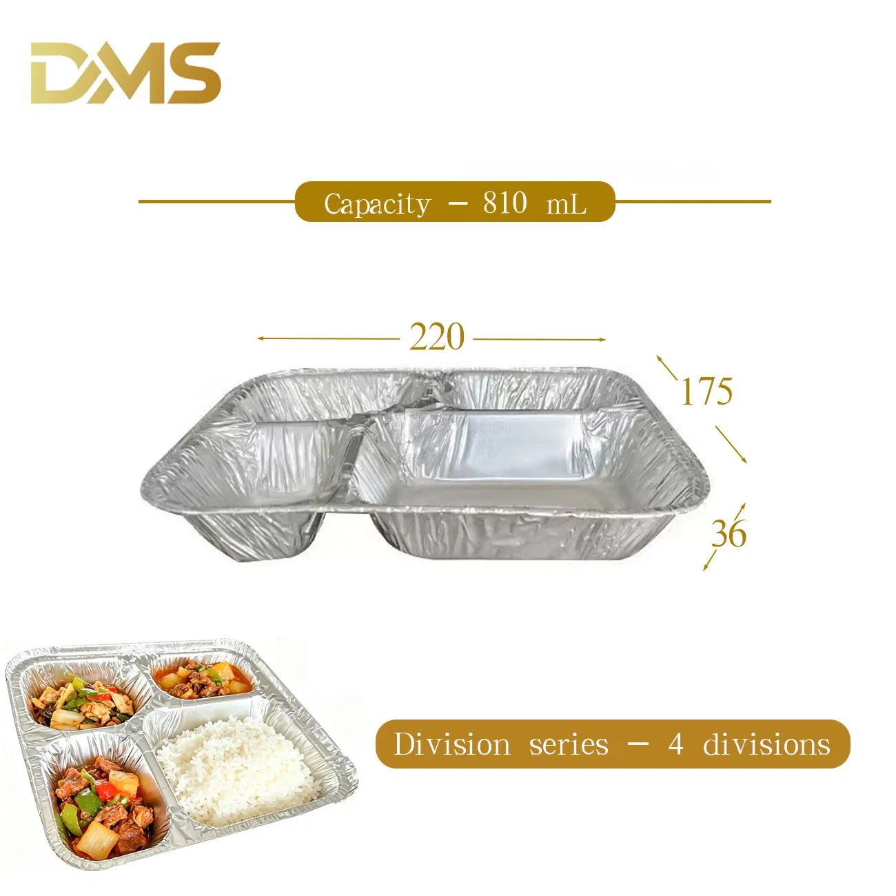 Bandeja de aluminio desechable al por mayor 4 compartimento resistente para llevar almuerzo para embalaje