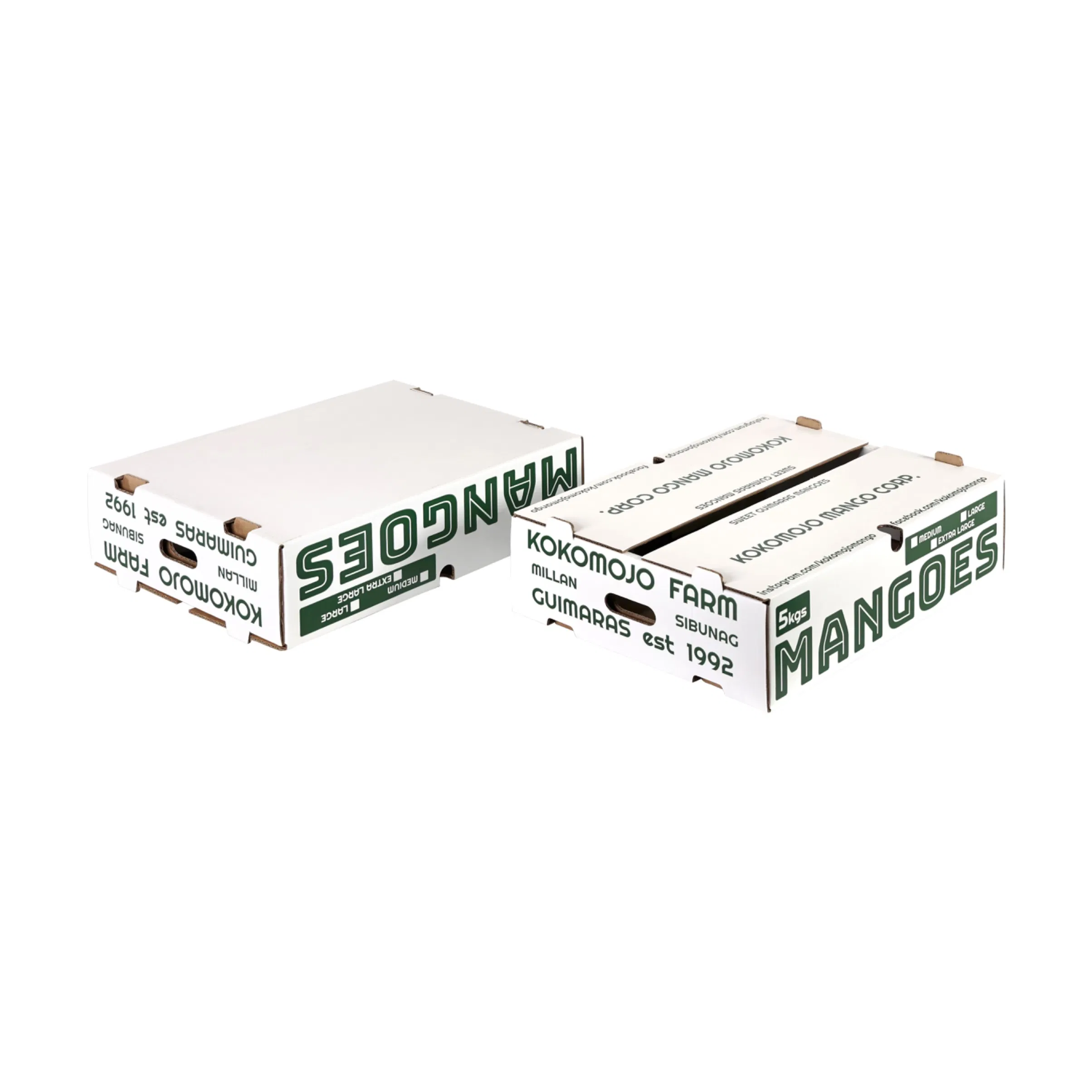 Caja de cartón corrugado impresa a medida para el embalaje y envío de frutas y verduras como aguacate, piña, tomate, naranja, manzana, limón, mango y plátano