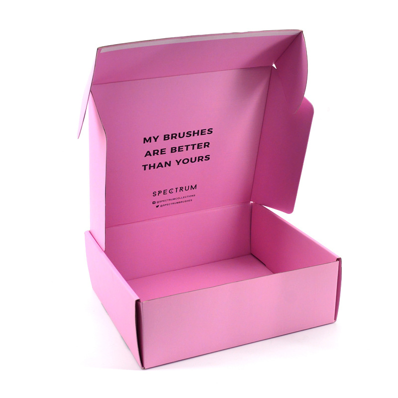 Caja de cartón resistente de etiqueta privada personalizada al por mayor con logo rosa para el embalaje de brochas de maquillaje