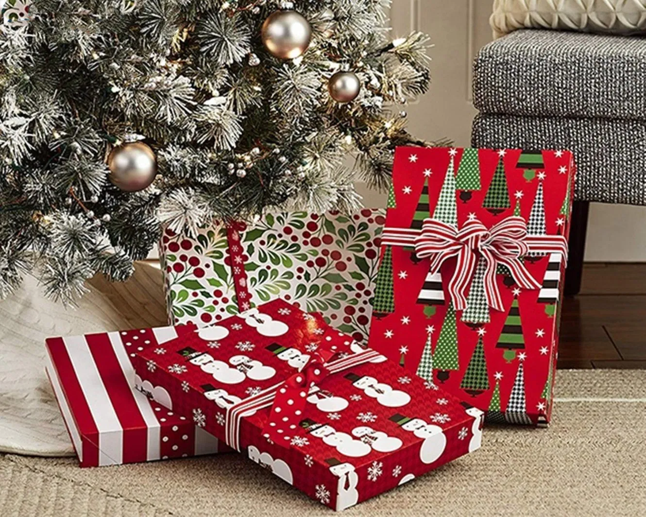 Caja de regalo de Navidad surtida con cajas de camisa estampadas con tapas para envolver regalos