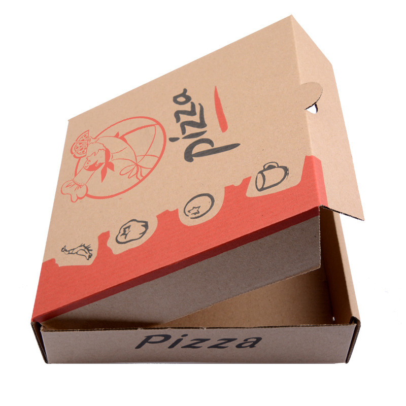 Impresión personalizada embalaje de papel corrugado biodegradable y ecológico desechable para comida rápida caja de pizza caja para llevar