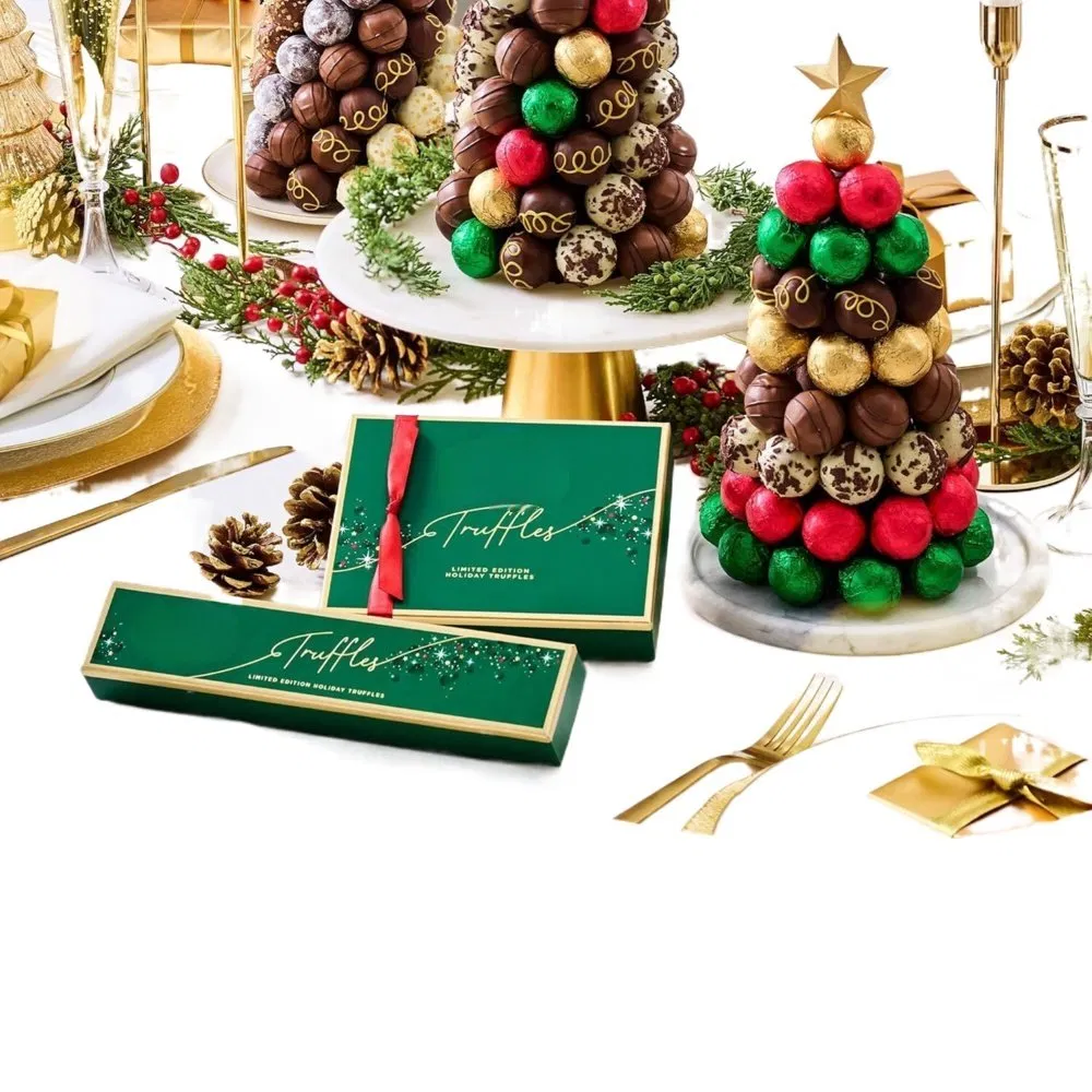 Caja de regalo de trufas de lujo para las vacaciones con envoltorios elegantes