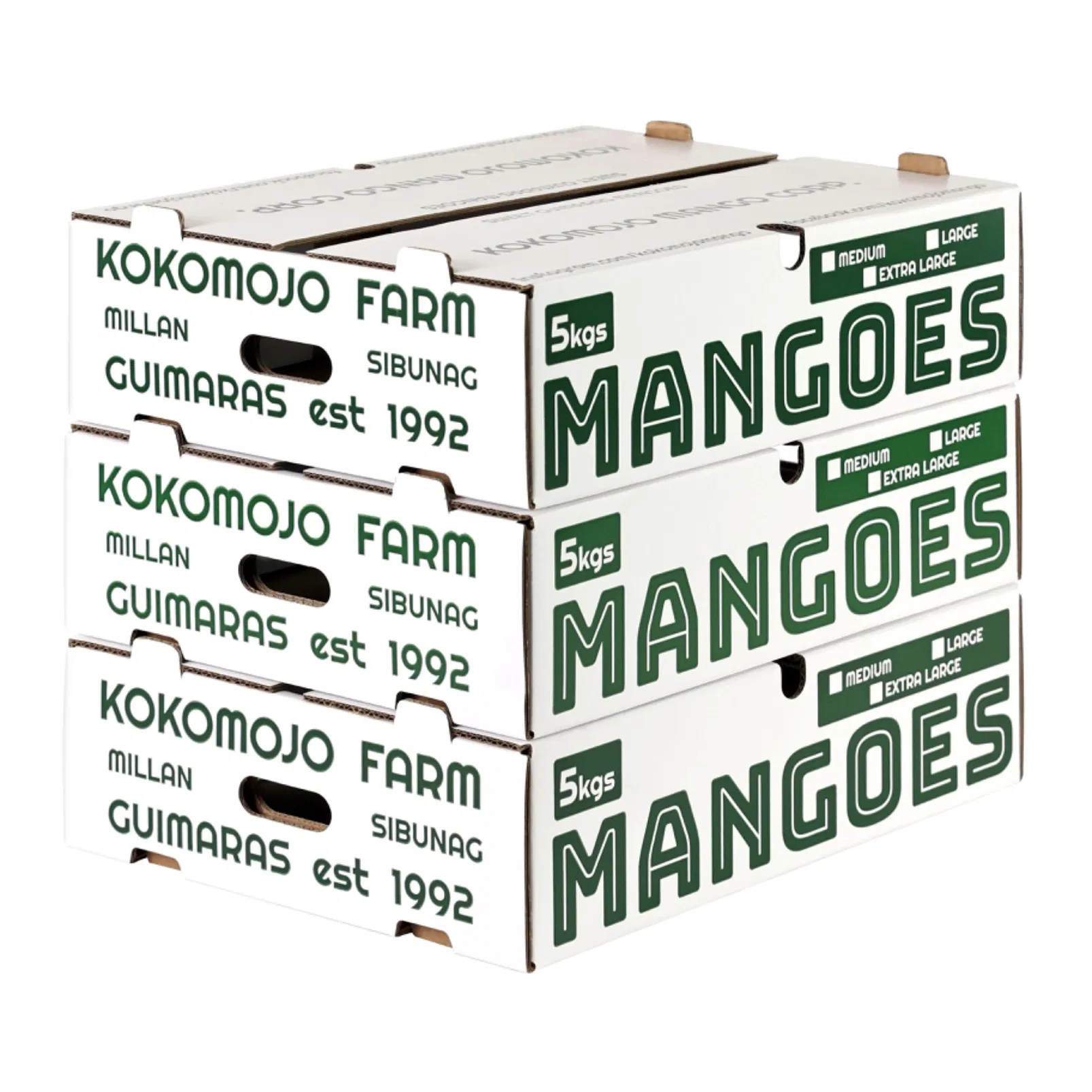 Caja de cartón corrugado impresa a medida para el embalaje y envío de frutas y verduras como aguacate, piña, tomate, naranja, manzana, limón, mango y plátano