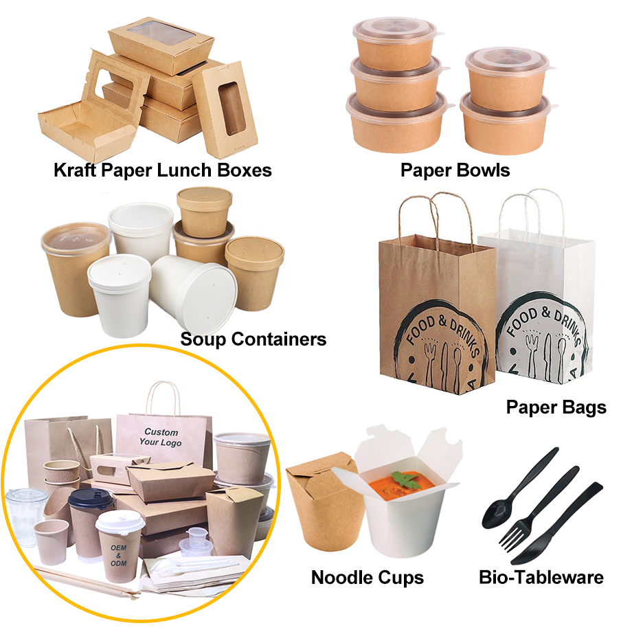 Envases de comida rápida para llevar, caja de ensalada, restaurante, papel kraft reciclado desechable, cajas de almuerzo marrones con tapa