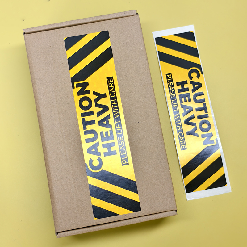 Custom Caution Label Sticker with Glossy Lamination and Die-Cutting