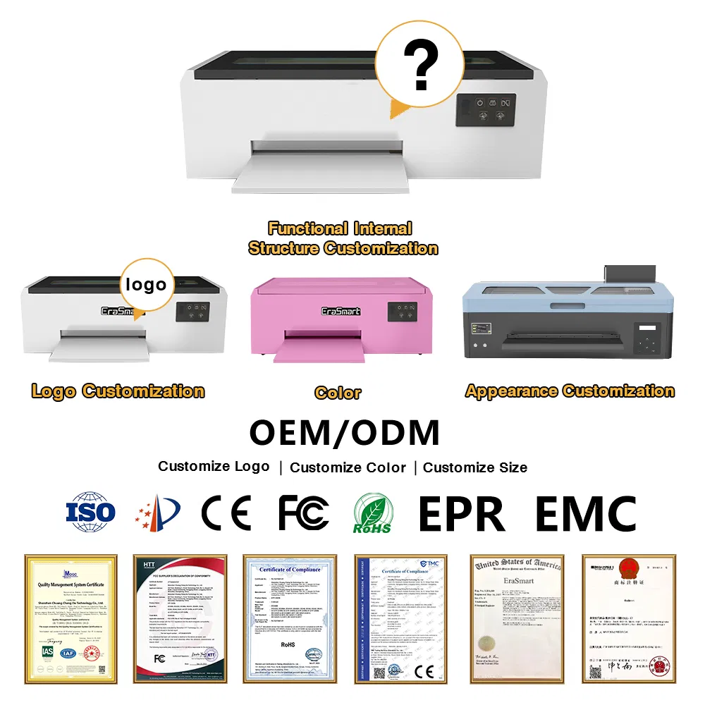 Erasmart Mini Desktop Digital A3 A4 White Ink Heat Transfer Dtf Pet Film Printer Direct to Film Printer T Shirt Printing Machine