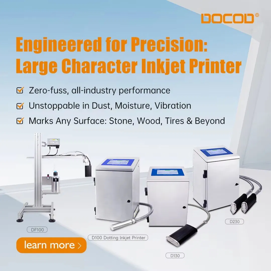 Docod Dod Drop-on-Demand Coding Inkjet Printer D100 Series Large Character Barcode Batch Date Printing Machine for Board Metal
