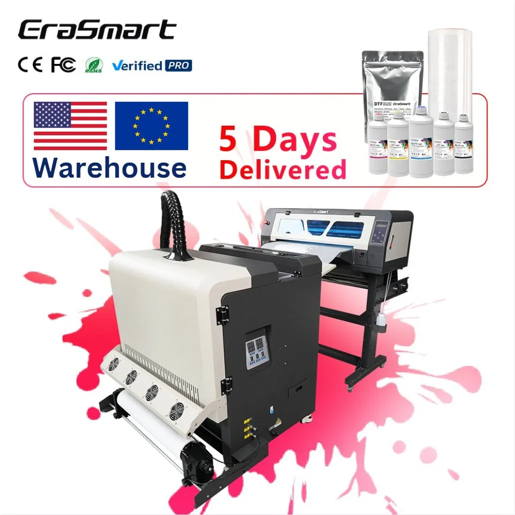 Erasmart Factory Wholesale Price Fabric Textile Garment Roll 60cm XP600 Dtf Printer Pet Film Heat Transfer Press Inkjet Tshirt T-Shirt T Shirt Printing Machine