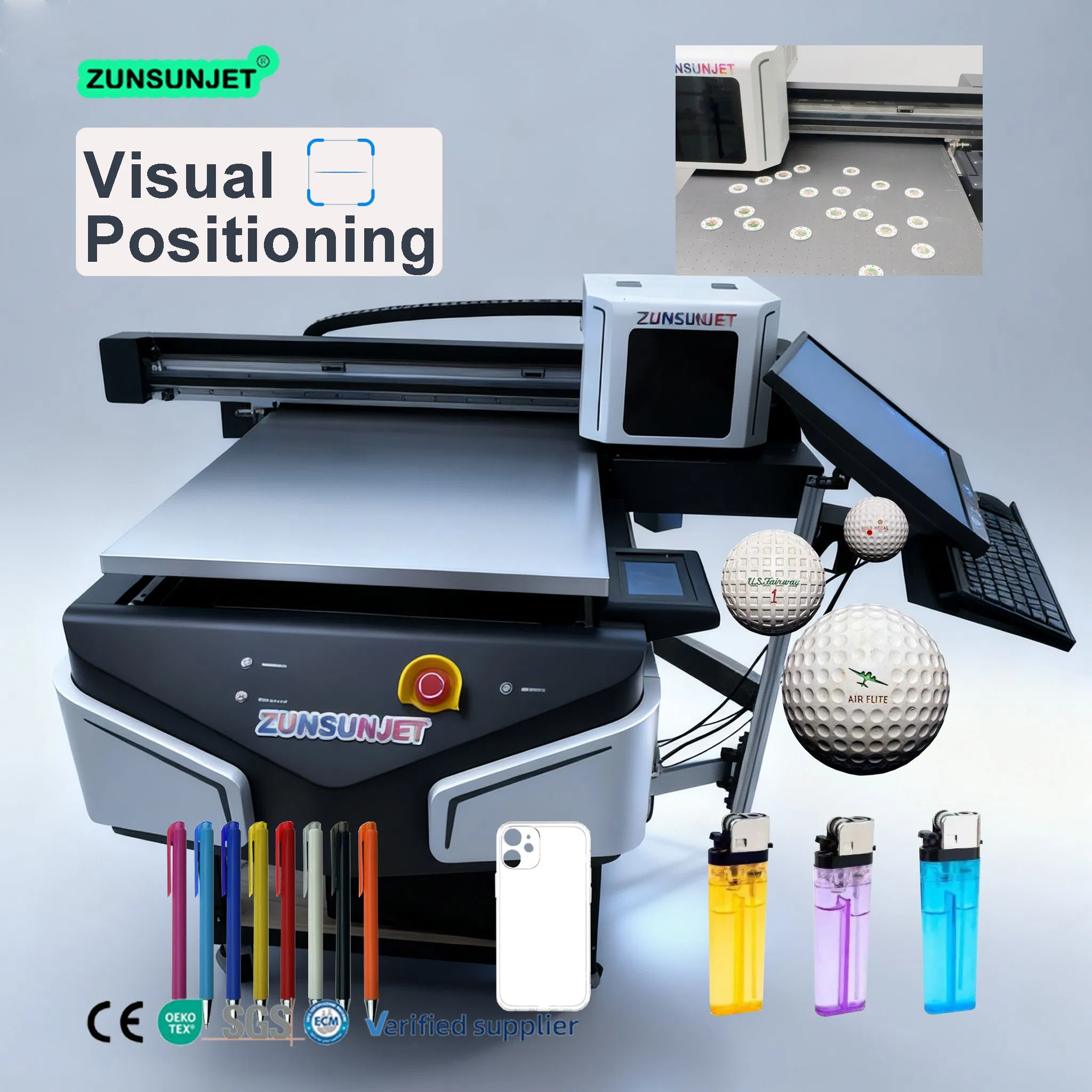 Zunsunjet UV Flatbed Plotter Printer Metal Sheet Hybrid Single UV Dtf 60 90 13200 UV Flatbed Printer with Camera