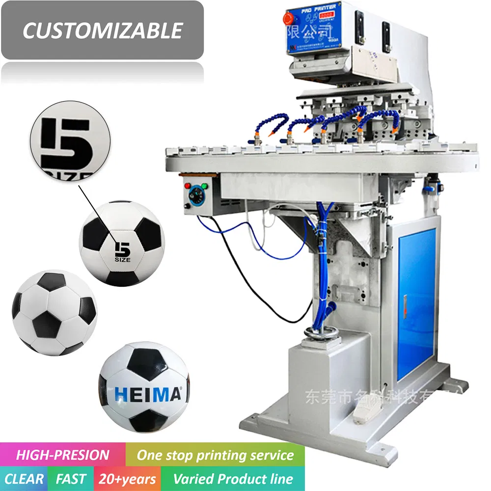 Professional 4-Color Pad Printing Equipment with Conveyor System, Adjustable Sealed Cups, LCD Display for Print Any Balls
