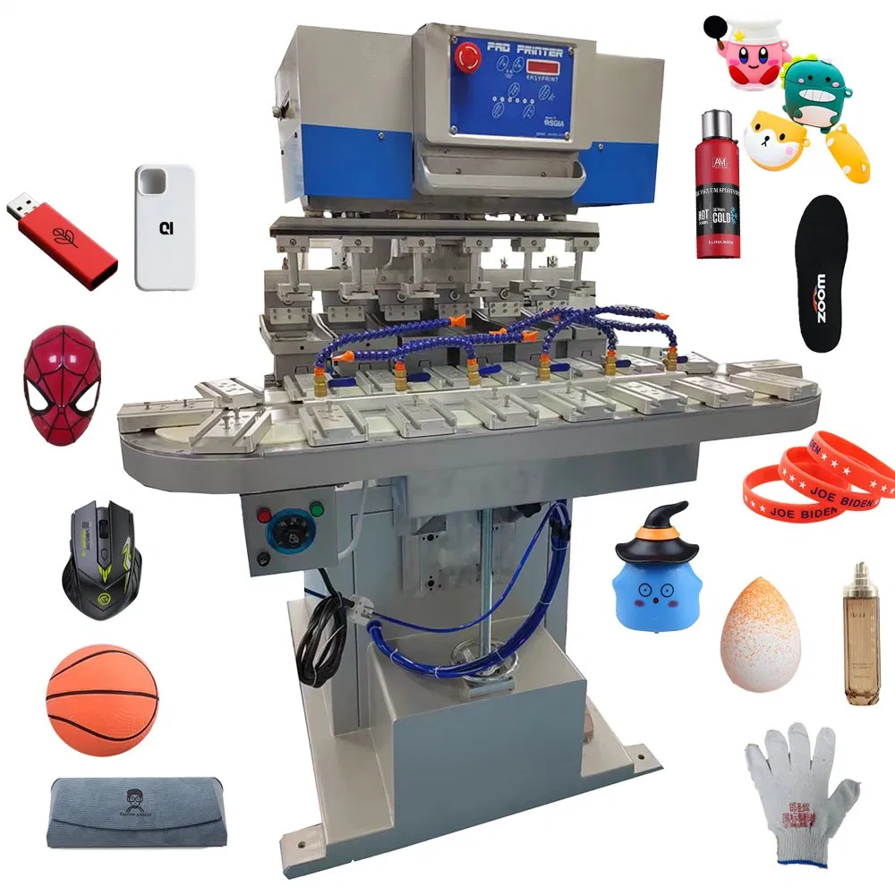 Professional 4-Color Pad Printing Equipment with Conveyor System, Adjustable Sealed Cups, LCD Display for Print Any Balls