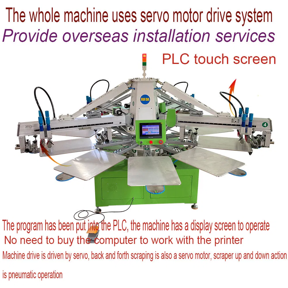 Automatic 4 Color 10 Stations Screen Printing Equipment with Flash Dryer