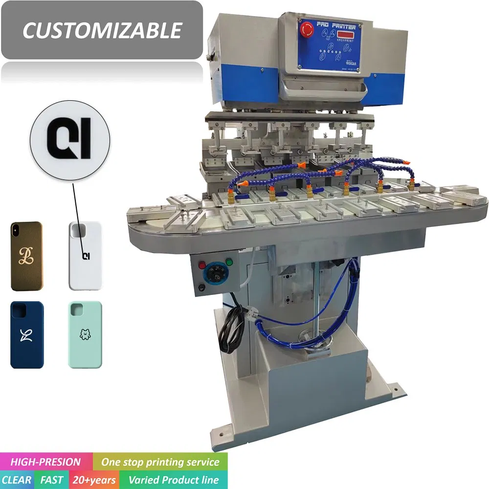 Professional 4-Color Pad Printing Equipment with Conveyor System, Adjustable Sealed Cups, LCD Display for Print Any Balls