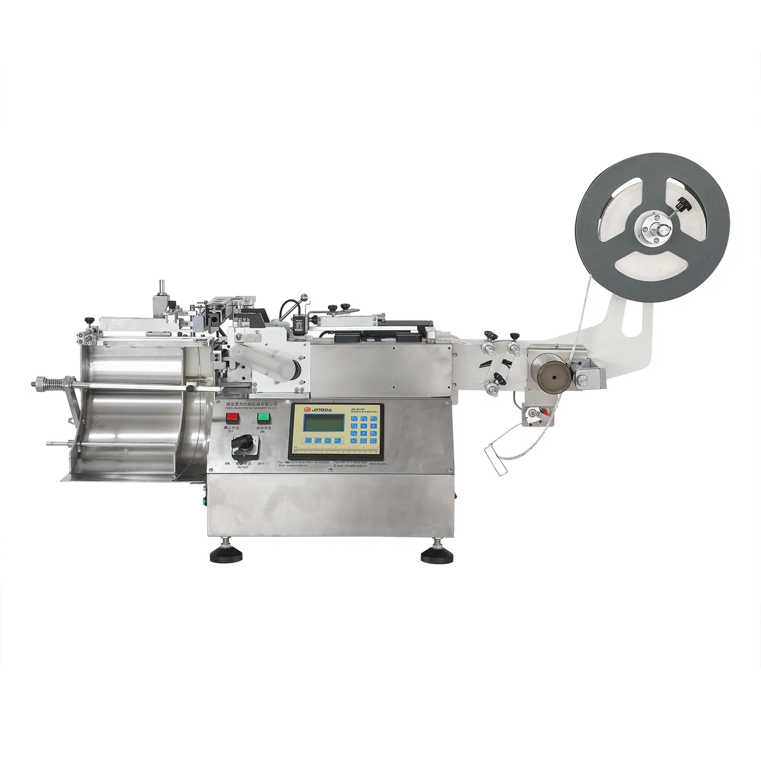 Jq-3010b Jingda Cold Knife Garment Wash Care Label Cutting Machine with Stacker for Nylon Taffeta, Cotton Tape and Paper