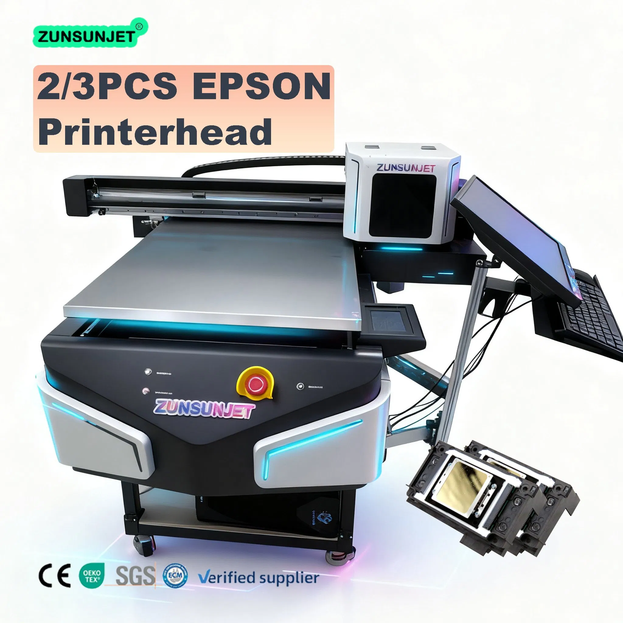 Zunsunjet UV Flatbed Plotter Printer Metal Sheet Hybrid Single UV Dtf 60 90 13200 UV Flatbed Printer with Camera